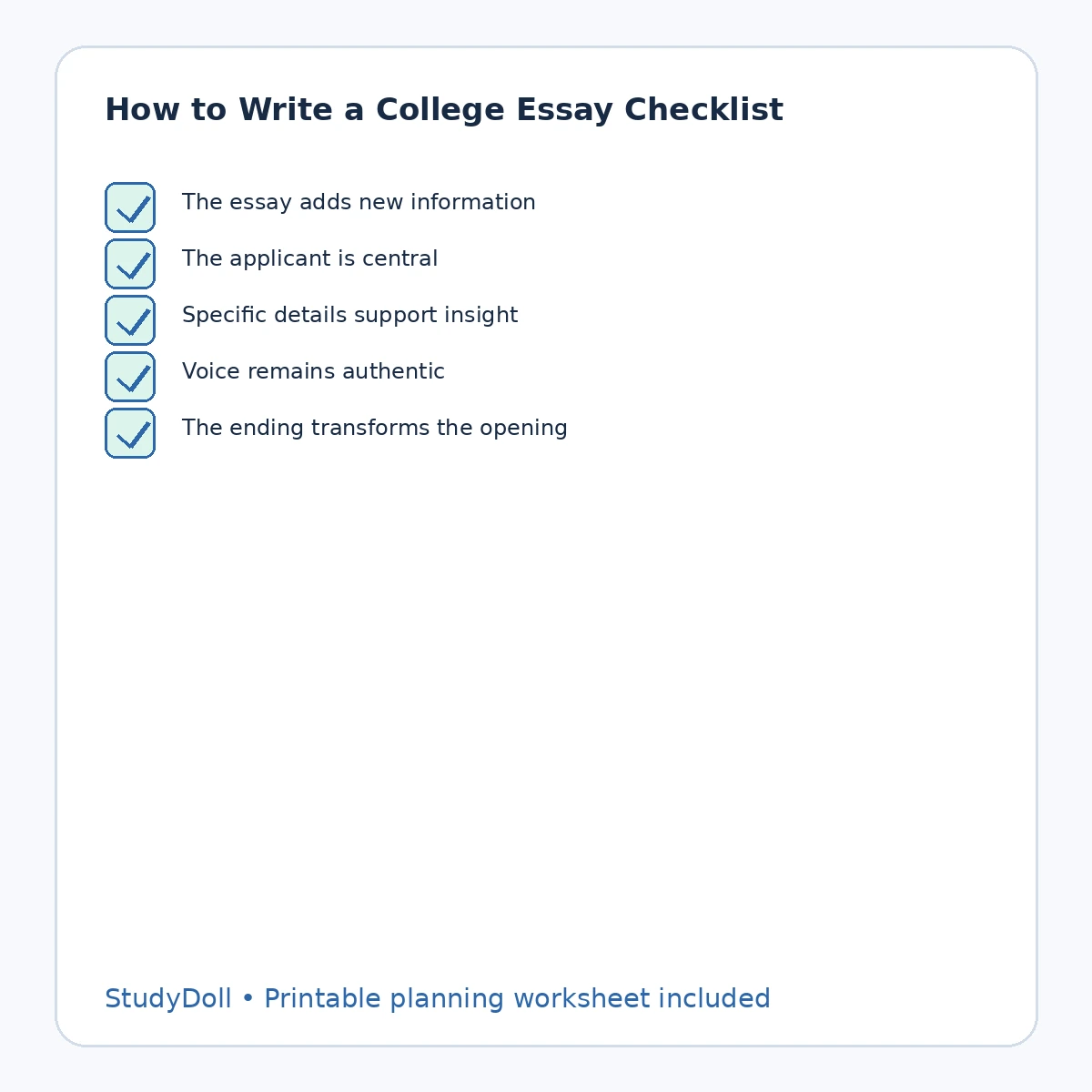 Final quality checklist for a college essay