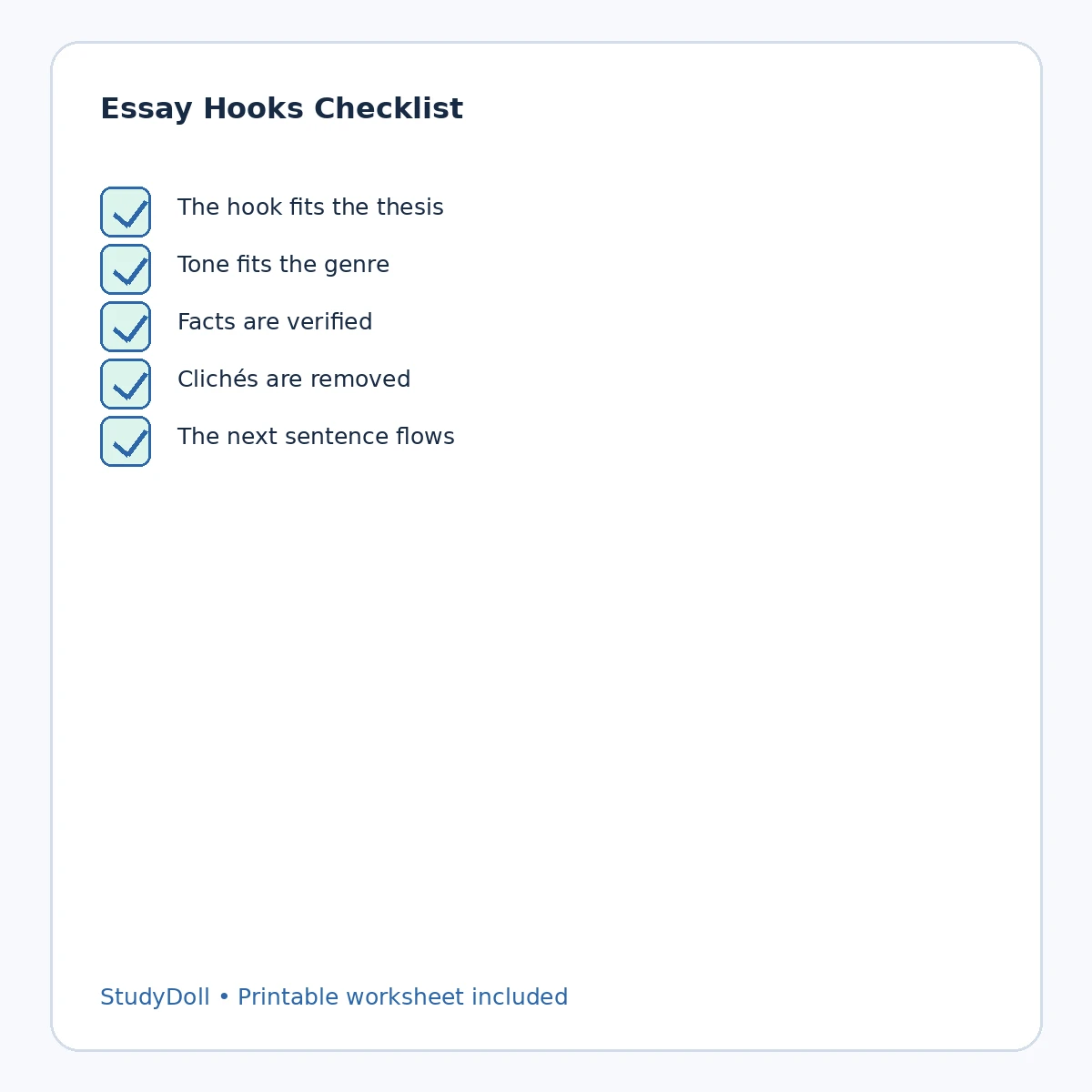 Final checklist for essay hooks