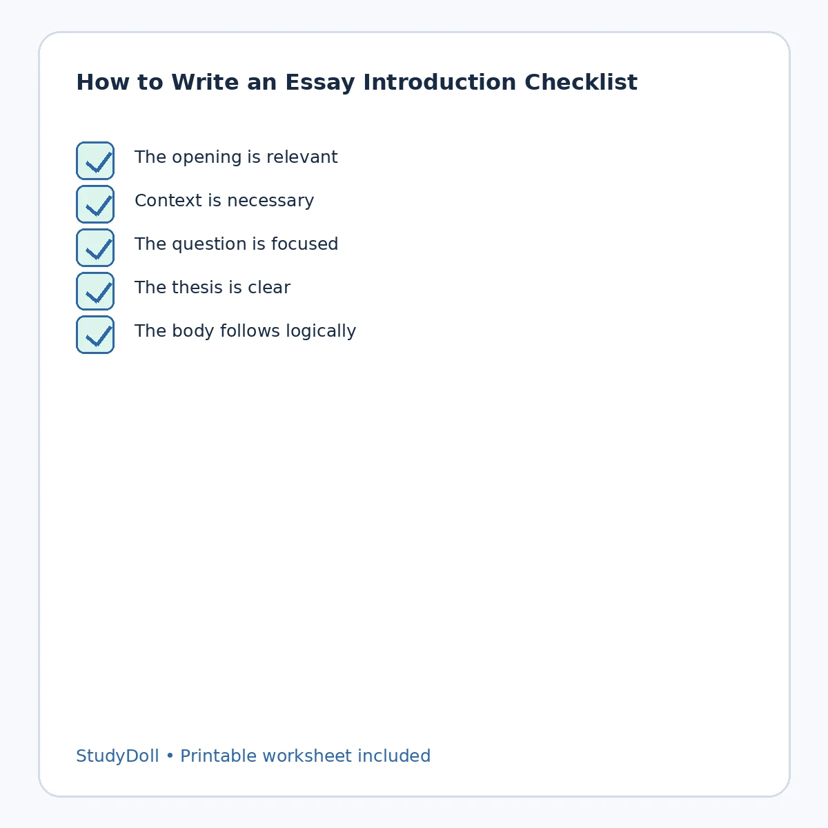 Final checklist for essay introduction