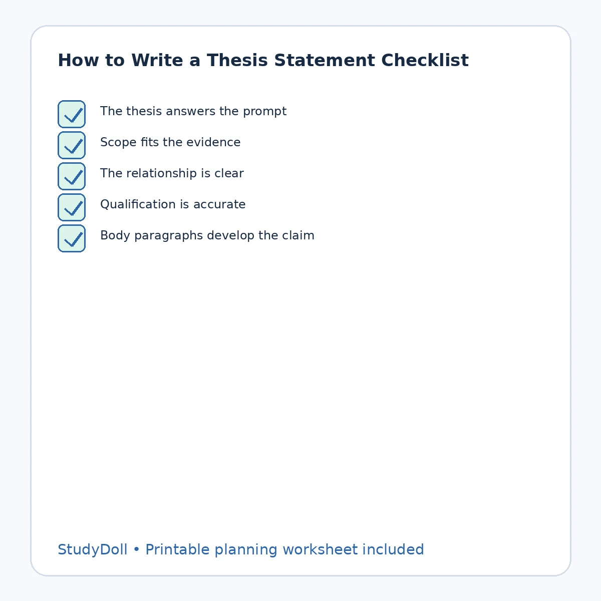 Final quality checklist for a thesis statement