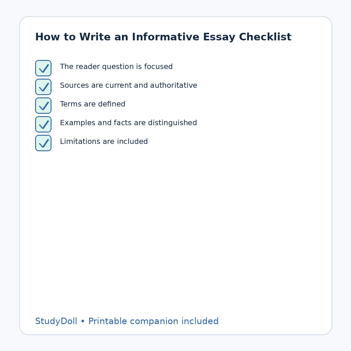 Quality checklist for a informative essay