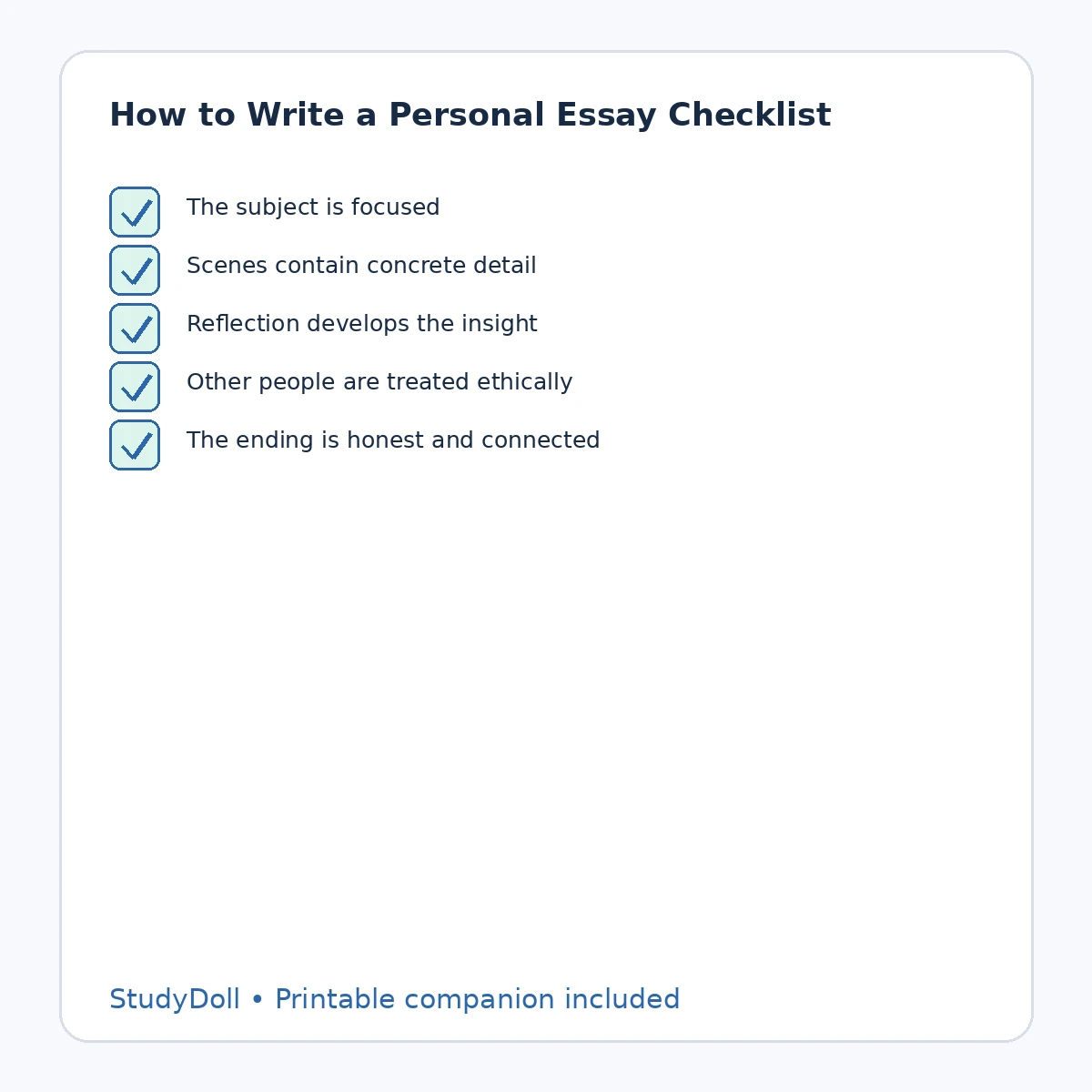 Quality checklist for a personal essay