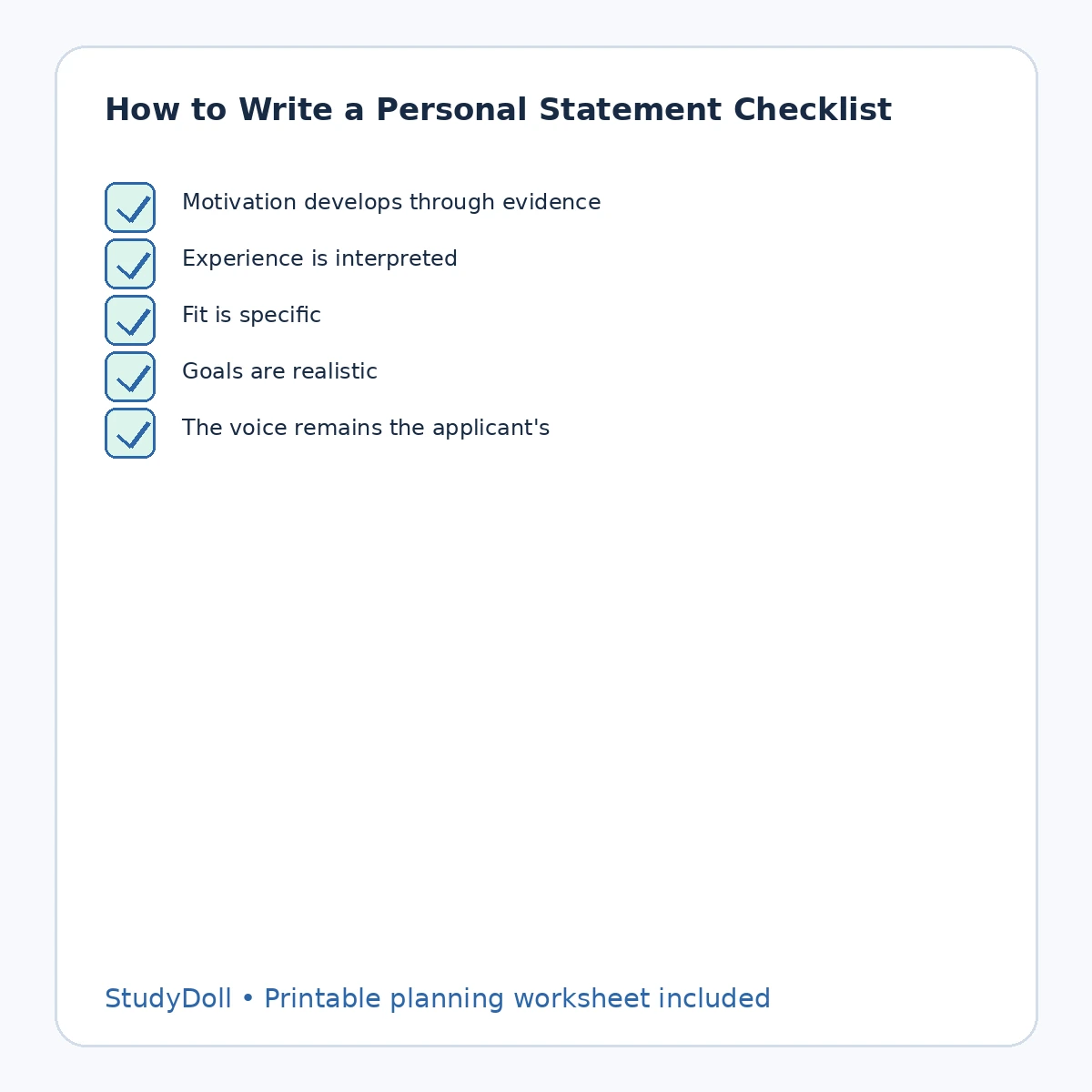 Final quality checklist for a personal statement
