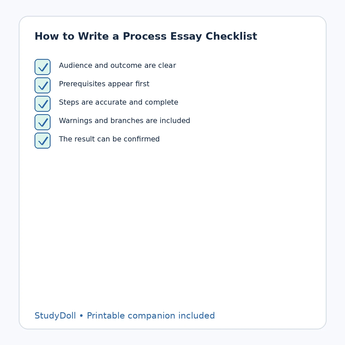Quality checklist for a process essay