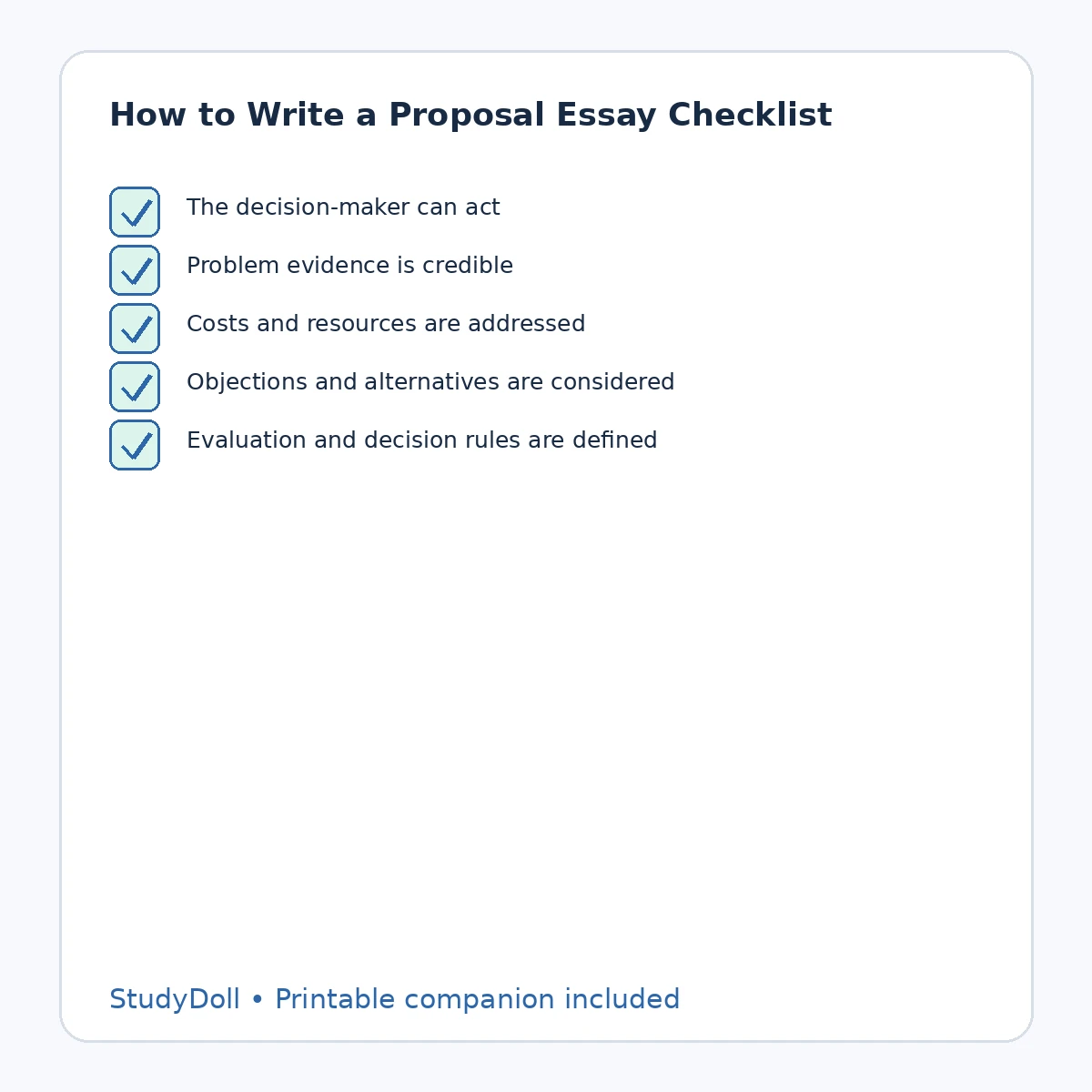 Quality checklist for a proposal essay