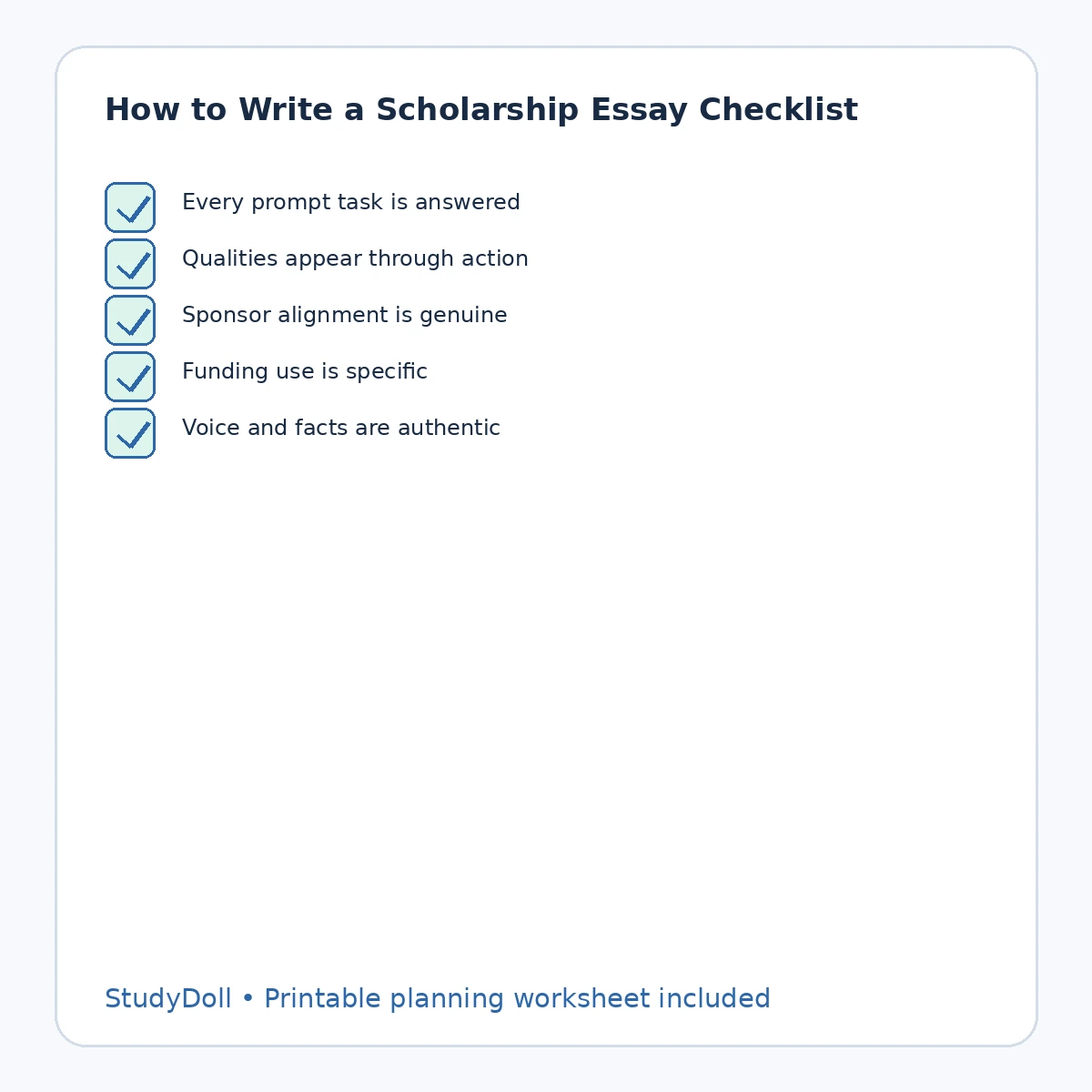 Final quality checklist for a scholarship essay