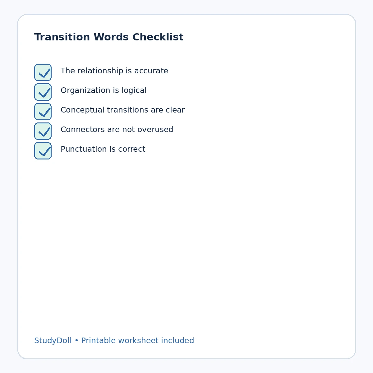 Final checklist for transition words